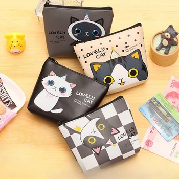 Korėjiečių animacinis katinas Kačių monetų pinigų maišai Kvadratas PU odinis užtrauktukas Pinigų maišelis Ausinių raktai Duomenų linijos ID Autobusas Kreditinės kortelės Laikymo krepšiai
