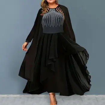 Kvėpuojantis šifono švarko skaros rinkinys Kalnų krištolo raukinio apvadas Maxi suknelė ilgomis rankovėmis juodas megztinio komplektas elegantiškam važinėjimui į darbą ir atgal