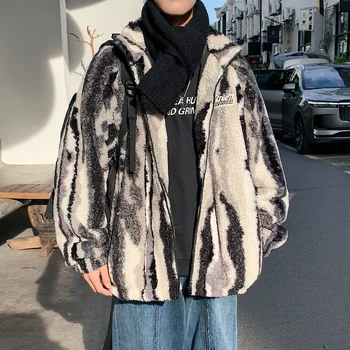 LAPPSTER-Youth Harajuku dryžuoti ėriukai Parkas Vyriški gatvės drabužiai Korėjos mados Prabangūs paltai Žiemos vyrai Laisvalaikio Kpop striukės