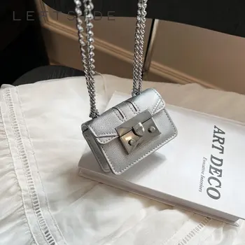 LEFTSIDE Super Mini Silver Chain odinės kryžminės rankinės moterims 2023 m. Naujas madingo dizaino Y2k telefonas Rankinės ir piniginės