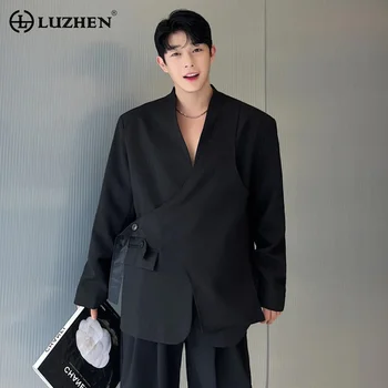LUZHEN 2024 Stilingas naujas korėjietiškas asimetrinis dizainas Original Casual Jacket Men High Street Elegantiškas madingas paltas per petį A83466