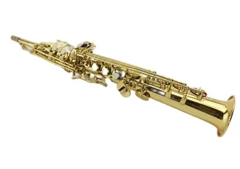 MARGEWATE Bb Tune Soprano saksofonas Raižytas žalvaris Auksinis lakas Tiesus vamzdis B Plokščias sopranas Sax Muzikos instrumentas su dėklu