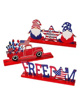 Medinė liepos ketvirtoji Nepriklausomybės diena Patriotiniai ornamentai Patriotiniai stalo dekoravimo ženklai Amerikos raudona balta mėlyna medžio blokeliai