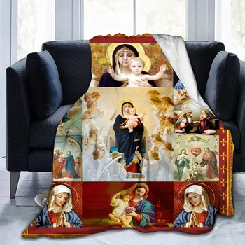 Mergelės Marijos flanelinė antklodė Pūkuotas lengvas mesti antklodę Guodėjas Minkštas šiltas jaukus metimas patalynei Dekoras Miegamasis mamai