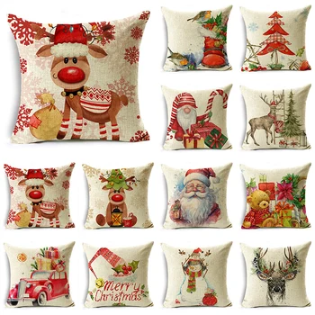 Merry Xmas Throw pagalvių užvalkalai 40/45/50cm Šiaurės elniai Santa pristato sniego senio lino metimo pagalvės užvalkalą sofos sofos namų dekorui