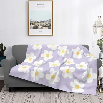 Mesti antklodes 70s-Retro-Flower-Power Bed Blanket Šiltos lengvos flanelinės antklodės sofos lovai, Levandų gėlių patalai