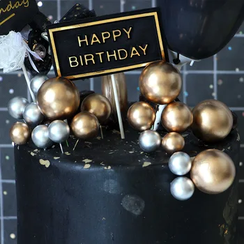Metalo tekstūros rutulinis tortas Topper Kūrybinis torto dekoras vestuvių gimtadienio vakarėlio dekoracijoms Auksinis sidabrinis mėlynas rožinis keksiukų topperis