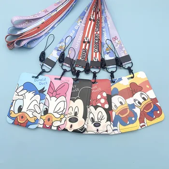 Mickey Minnie ID ženkliuko laikiklis Kaklo dirželis Donald Daisy durų kortelių laikikliai Lanyards Girls Boys Disney raktų pakabuko kredencialų turėtojas