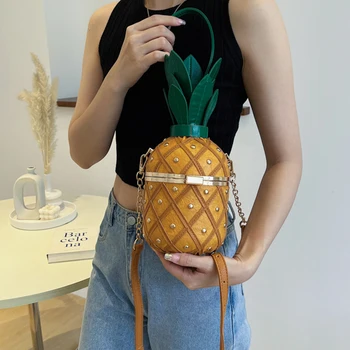 Mielas ananasų dizaino kryžminis krepšys Prabangūs kniedės vaisiai Pečių krepšio dizaineris Juokingos piniginės moterims 2023 m Rankinės Vakarėlio sankaba