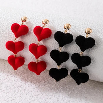 Mielas korėjietiškas ruduo Žiema Šiltas aksomas Širdies auskarai moterims Saldūs kabantys auskarai Ilgos meilės širdis Raudona ausis Papuošalų vakarėlis Dovana