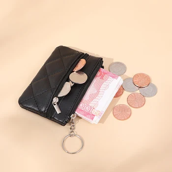 Mini monetų piniginė Dvisluoksnis raktų krepšys Klasikinės rombinės grotelės Moteriškos piniginės protable kišeninė daiktadėžė su raktų pakabuku Daugiaspalvė piniginė