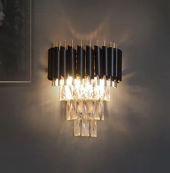 Modernūs juodi LED sieniniai šviestuvai Apšvietimas Miegamasis Svetainė Krištolo sienos lempa Naktinis staliukas Dekoras Sieninis šviestuvas