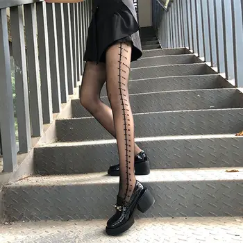 Moteris Seksualios pėdkelnės su raštuotomis tatuiruotėmis Pėdkelnių užrašai Gėlių raidžių liniuotė Pėdkelnės Ponios plonos ilgos juodos kojinės