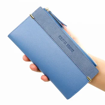Moteriška ilga piniginė su odine vienspalve madinga pinigine pinigine piniginė Laikymo krepšys Kortelės krepšys Laikymo krepšys