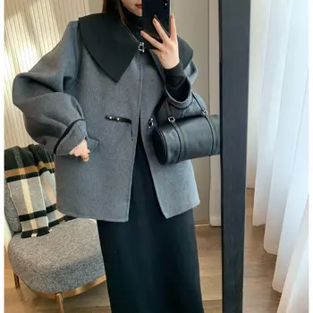 Moteriškos vilnonio palto striukės Blazer trumpi megztiniai Žieminis paltas Korėjietiško stiliaus drabužiai Retro Y2K viršutiniai drabužiai Moteriški drabužiai