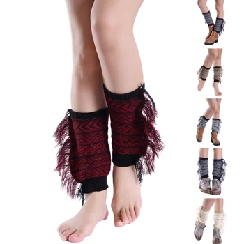 Moterys Boho batų rankogaliai Antrankiai Šoniniai kutai Megzti dryžuotos trumpos kojinės Kojų šildytuvai