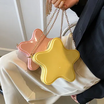 Moterys mažas krepšys per petį geltonos spalvos penkių žvaigždučių formos kryžminis krepšys mergaičių mielas grandininis krepšys mini pasiuntinio krepšys