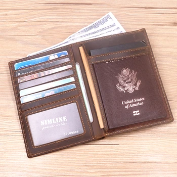 Natūralios odos paso piniginė vyrams Vyriška vintažinė trumpa bifoldinė vyriška piniginė su ID lango kortelės turėtoju Kelionės paso viršelis
