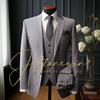 Nauja vestuvinė vakarinė suknelė 3Pieces Švarkas+Kelnės+Liemenė Vyriškas kostiumas Komplektas Mada Slim Fit Party Casual Male Blazer Prabangus Homme kostiumas