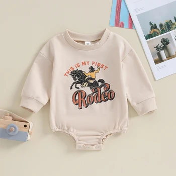 Naujagimių vakarietiška kaubojų apranga Baby Girl Boy džemperis Romper Cow Margintas smėlinukas ilgomis rankovėmis Romper Fall Apranga
