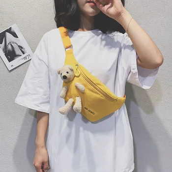 Naujas moteriškas drobinis diržo krepšys Animacinis filmas Lokys Mielas mados pasiuntinys Skrynios krepšys Korėjietiško stiliaus lauko ponios mažas krepšys