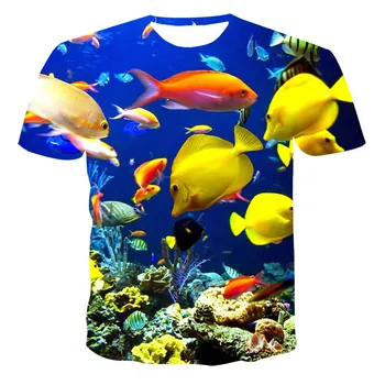 Nauji 3D spalvų žuvų grafiniai marškinėliai Vyrams Vasaros mada Laisvalaikio tendencija Juokingi marškinėliai Asmenybė Harajuku Hip Hop Print marškinėliai