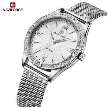 NAVIFORCE Prekės ženklo laikrodžiai Moterų mados prabanga Kokybė Paprastas vandeniui atsparus moteriškas rankinis laikrodis Kvarcinis moters laikrodis Moteriškas laikrodis