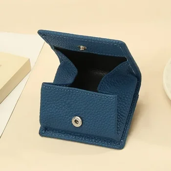New Fashion Versatile Personalized Trend Net Red Solid Short Mini Wallet Buckle Coin Storage Genuine Leather Zero Wallet