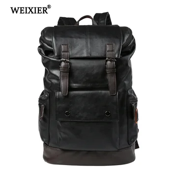 New Preppy Style Men Brand PU Leather Man Backpack Daypack Bag Front Pocket Travelbag Casual School Laptop