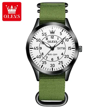 OLEVS 9973 Casual Quartz Watch Nylon Watchband Round Dial Display Calendar