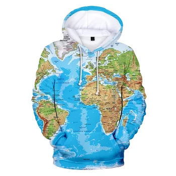 Pasaulio žemėlapis Grafinis džemperis su gobtuvu Vyriški drabužiai 3D atradimų amžius Atspausdinta Nauja džemperiai su gobtuvu Moterys Harajuku Mada y2k megztiniai megztiniai