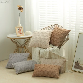 Pliušinė pagalvė 3D užvalkalas Geometrinis rombas Dekoratyvinis mėtomas pagalvės dėklas Minkšta jauki lova Sofos pagalvėlės užvalkalas Šiaurės šalių namų pavasario dekoras