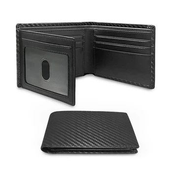 plona minimalistinė trijų kartų piniginė anglies pluošto RFID blokuoja vyrų piniginę su ID langu ir 9 kortelių lizdais