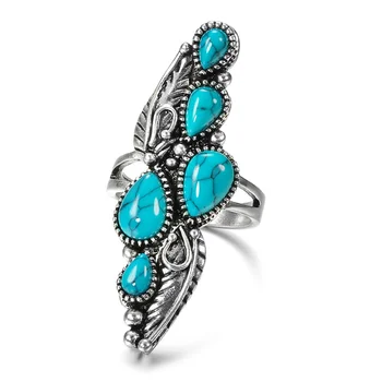 Prabangūs elegantiški žiedai Puikūs dovanų žiedai moterims Vintažinės išvaizdos mėlyno akmens papuošalai Bohemijos sidabro spalvos žavesio žiedų vakarėlių aksesuarai