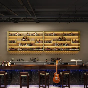 Pramoninės viskio vyno spintos Lentyna Moderni pakabinama klubo baro spintelė Metalinis alkoholinių gėrimų ekranas Vino virtuvės baldai