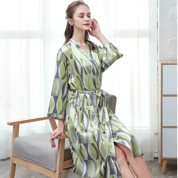 Print Silk Kimono Bathrobe Summer Bridesmaid Nightwear elegantiška Namų apranga vestuvių nuotaka Persirengimas домашняя одежда для женщи