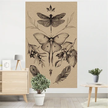 Psichodelinis drugelis Taro gobelenas Siena Kabantis raganavimas Bohemijos hipių tapizas Bendrabutis Namų dekoras