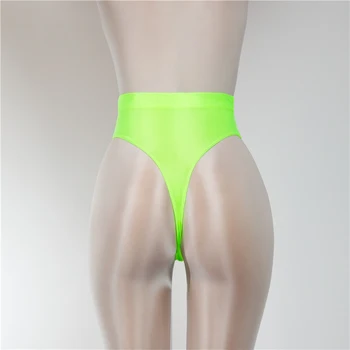 Seksualios moterys Blizgios Aukštas juosmuo G-styga Sheer See Through Sexy Brief Candy Color Elastic T-Back Oil Thong UnderWear Dance Wear