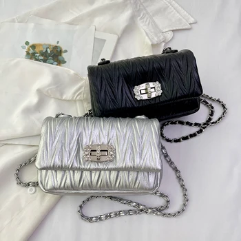 Sidabrinis moteriškas rankinis per petį Pu odinių siūlų siuvinėjimas kryžminis krepšys Madinga atvartų rankinė ir piniginė dizainerio mini telefono krepšys