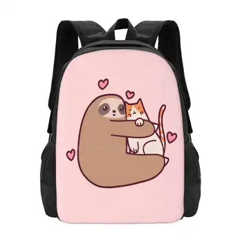 Sloth Loves Cat Fashion Pattern Design Travel Laptop School Backpack Bag Animals Kitties Kitty Cats Sloth Hugging Cat Hugs