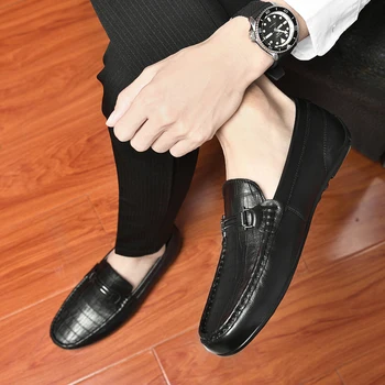 Spring New Casual Loafers Mens Genuine Leather Luxury Designer Shoes Vyriški įsispiriami itališki rankų darbo batai Oficialūs verslo batai