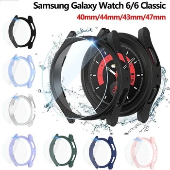 Stiklas+dėklas, skirtas Samsung Galaxy Watch 6 44mm 40mm vandeniui atsparus kompiuterio dangtelio laikrodis 6 Classic 43mm 47mm Galaxy Watch dėklas+Ekrano apsauga