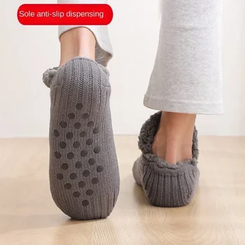 Sutirštintos žieminės austos terminio kašmyro grindų kojinės moteriškas kilimas namai plius aksominės miego šlepetės Valčių kojinės