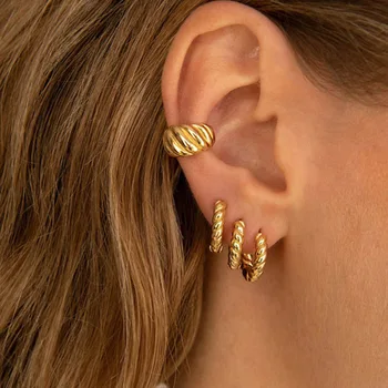 Twist Pattern Hiperbolė Moteriški stambūs auskarai Aukso spalvos Punk Circle Apvalūs ausų aksesuarai Papuošalai Paprasti metaliniai papuošalai E412