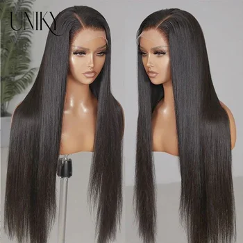 Uniky 30 32 colių tiesus 13x4 nėrinių priekis Žmogaus plaukų perukai Iš anksto balinti mazgai moterims Malaizijos tiesūs 4x4 nėrinių uždarymo perukai