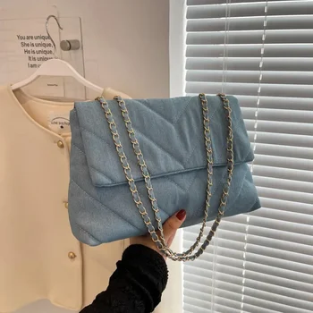 Vintažinis krepšys per petį moterims Džinsinis mėlynas deimantinis pasiuntinys Krepšiai Didelės talpos darbas Studijos gatvės krepšys Piniginės ir rankinės