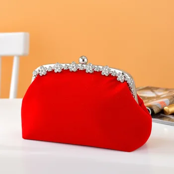 Vintažinis raudonas deimantinis aksomas Elegantiškos sankabos Mažos piniginės moterų vestuvių vakarėliui Vestuvių vakarinis krepšys Rankinės Grandinėlė Pečių krepšys