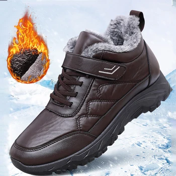 vyriški batai Neperšlampami sniego batai Šiltas kailis Žieminiai vyriški batai Pliušiniai Ankel batai Antislip Pu odiniai vyriški batai