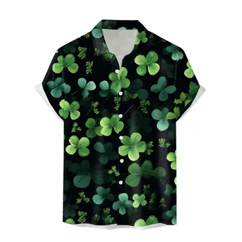 Vyriški St. Patricks's Day marškiniai trumpomis rankovėmis Rudens laisvalaikio 3D spausdinimas Havajų marškiniai ilgomis rankovėmis Tops Gėlių atostogų paplūdimio apranga