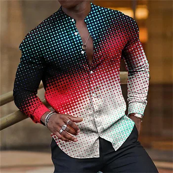 Vyriškų marškinių stovo apykaklė mada laisvalaikio gradientas spalvotas margas raštas spausdintas marškinių vakarėlis aukštos kokybės audinys oversized viršus